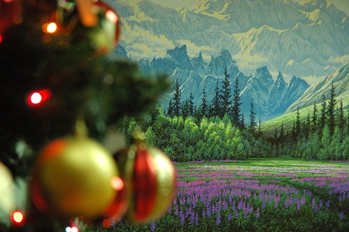 Alaska Pioneer's Home, Christmas Tree, Mountain painting, Christmas Eve, Anchorage, Alaska, USA by Wonderlane