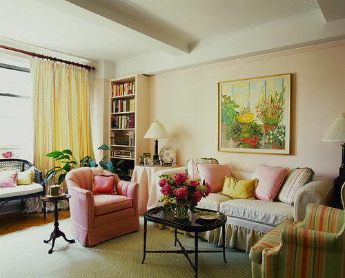 Modern living room in pastel colors.