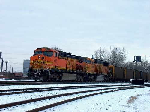 Southbound BNSF Railway unit coal train waiting for clearance north of Brighton Junction. Chicago Illinois. January 2007. by Eddie from Chicago