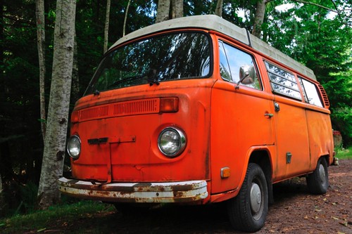 This old orange VW microbus was sitting on the road near our campsite