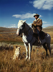 Russell Lee: Shepherd with his horse and dog on Gravelly Range, Madison County, Montana, 1942
