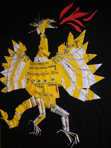 Argon the Dragon made from old phone book directories