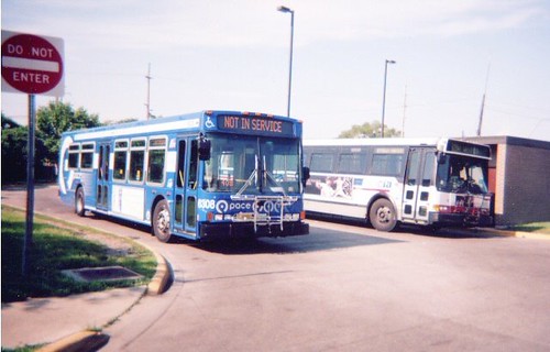 Pace and CTA buses at West 63rd Street and South Archer Road turn a round loop. Summit Illinois. May 2006. by Eddie from Chicago