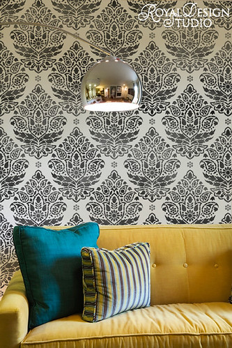 Indian Paisley Damask Wall Stencil by Royal Design Studio