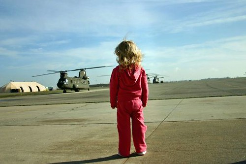 Young girl and helicopters