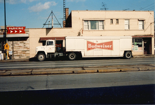 Budweiser delivery truck. Evergreen Park Illinois. March 1986. by Eddie from Chicago
