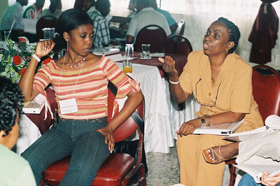 Afro-Colombians discuss the main problems they face during a working group session at the Cartagena training on the use of the Inter-American Human Rights System. February, 2004. by Pan-African News Wire File Photos