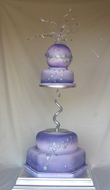 purple lilac beaded wedding cake for a civil partnership ceremony 