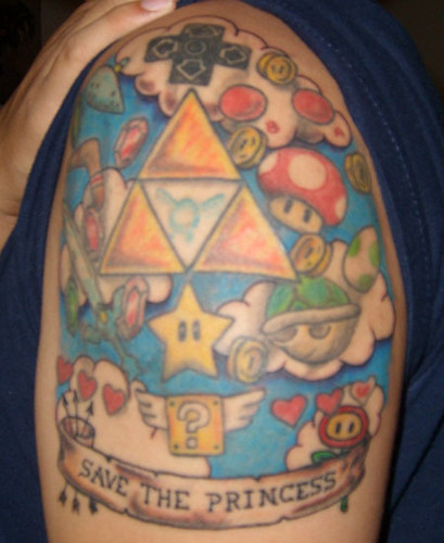 Legend of Zelda Super Mario tattoo I first got the triforce in 2007