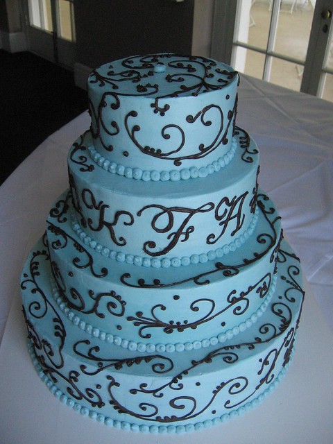 blue and brown wedding cake