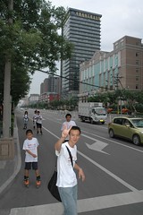In-line skating on a city street in Bejing