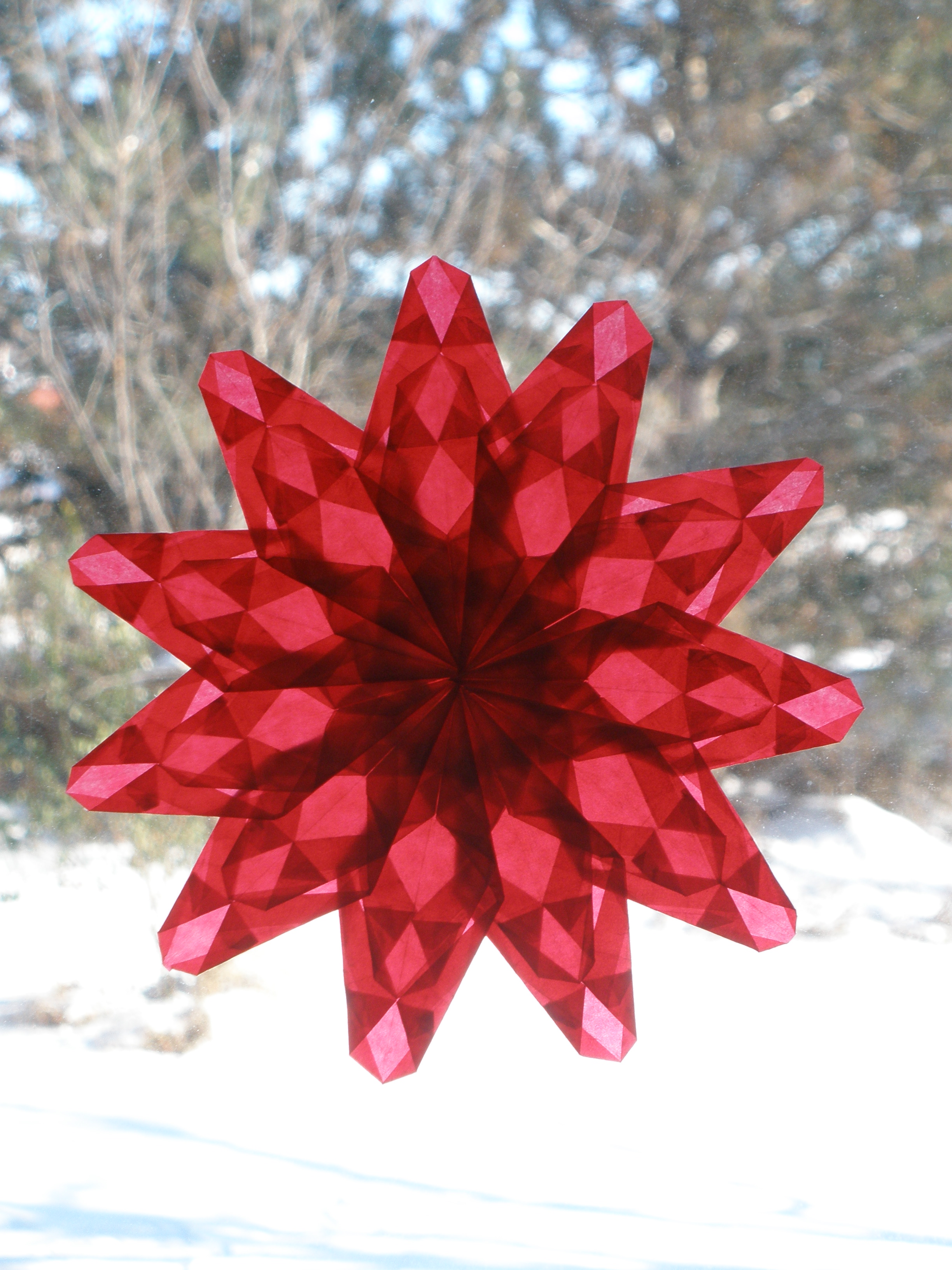 Red Starburst Christmas Window Star (or Early Valentine's Day Decoration)