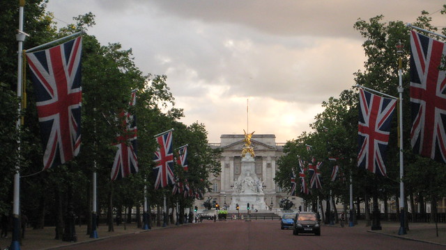 The Mall Draped In The Union Jack Looking Towards Buckingham Palace
