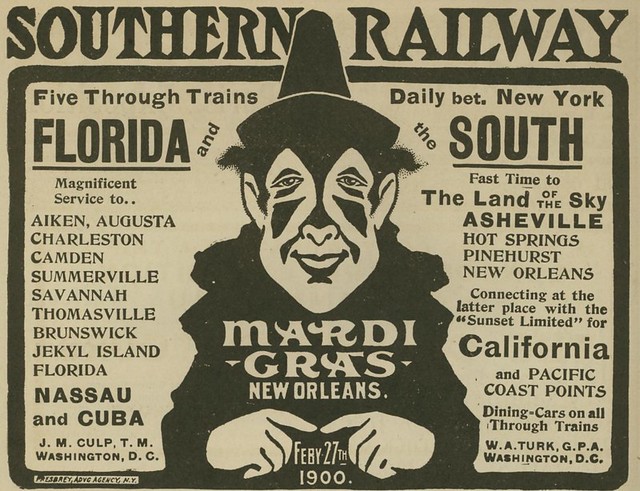 Southern Railway Mardi Gras advertisement from 1900
