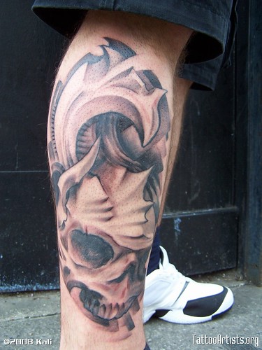 biomechanical leg tattoo by kali
