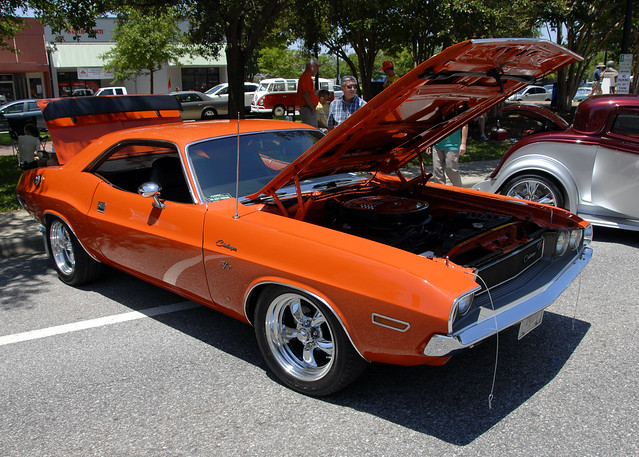 Classic Cars orange Dodge Challenger muscle car 1st Annual Old Palafox