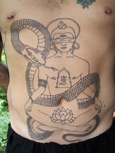 kundalini snake buddha and chakras tattoo on my belly color pending