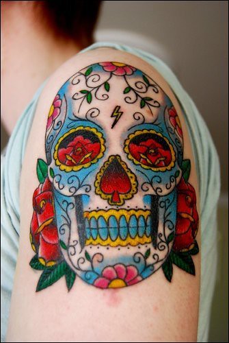 my first tattoo candy skull by drn mc
