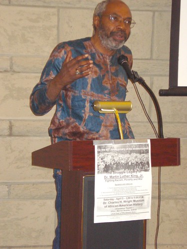 Abayomi Azikiwe, editor of the Pan-African News Wire, speaking at the Dr. Charles H. Wright Museum of African American History on April 5, 2008. The event commemorated the 40th anniversary of the assassination of Dr. Martin Luther King, Jr. by Pan-African News Wire File Photos