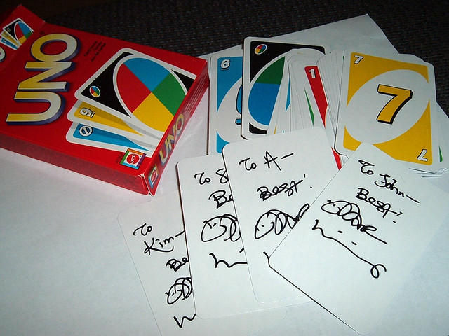 Uno cards signed by Dar Williams