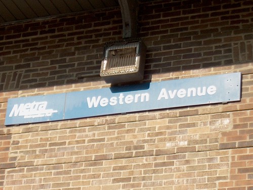 The station sign on the east side of the Metra Western Avenue commuter rail station. Chicago Illinois. October 2006. by Eddie from Chicago