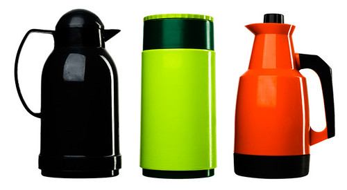 Black, green and red thermos
