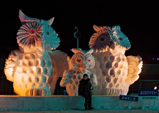 The Abashiri snow festival. The owls are not what they seem
