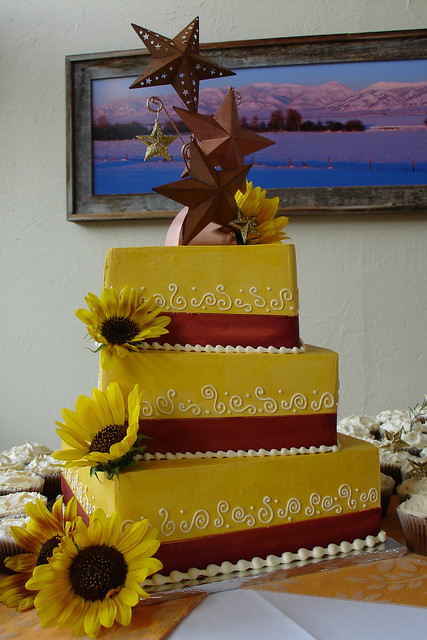 Bold colors fall wedding cake Lemon cake with lemon italian buttercream 