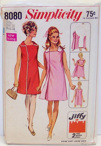Vintage Simplicity Pattern 8080 womens Size 16 Wrap Around Three Armhole Dress 60s Mod Size 16 Bust 38 Waist 29 Hip 40