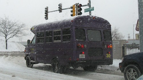 Plum services bus in a snow storm. Harwood Heights Illinois. Thursday, December 18th, 2008. by Eddie from Chicago