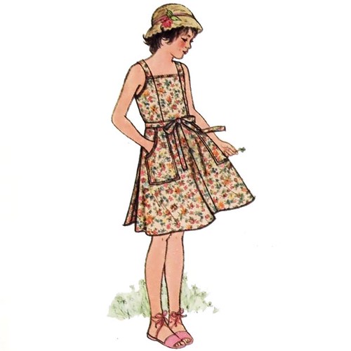 Vintage 1980's girl's summer wrap jumper dress sewing pattern