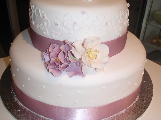 Purple wedding cake Wedding cake bottom tier is fruit cake 