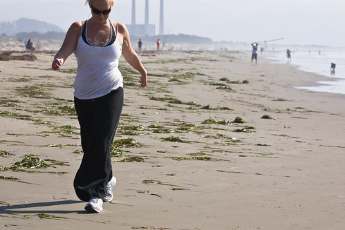 Close-up of female girl exercising by aerobic walking