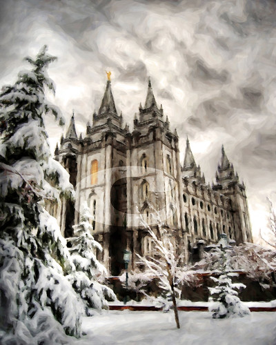 Wallpaper Maker on On Black  Salt Lake City Lds Temple Winter Digital Painting Print By