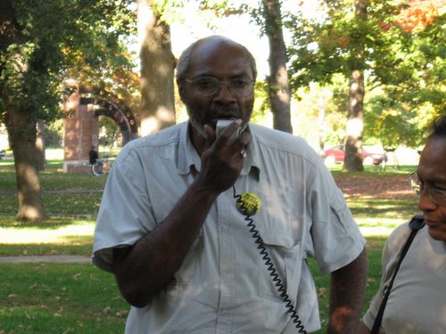 Abayomi Azikiwe, editor of the Pan-African News Wire, covering an immigrant rights rally in Clark Park in southwest Detroit on Oct. 12, 2008. (Photo: Alan Pollock). by Pan-African News Wire File Photos