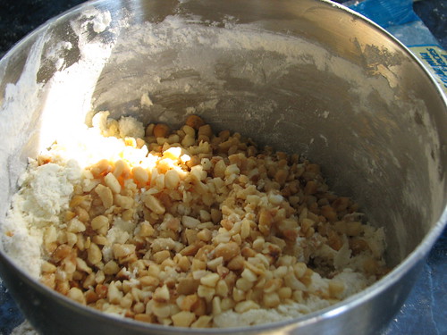 mixing in the hazelnuts