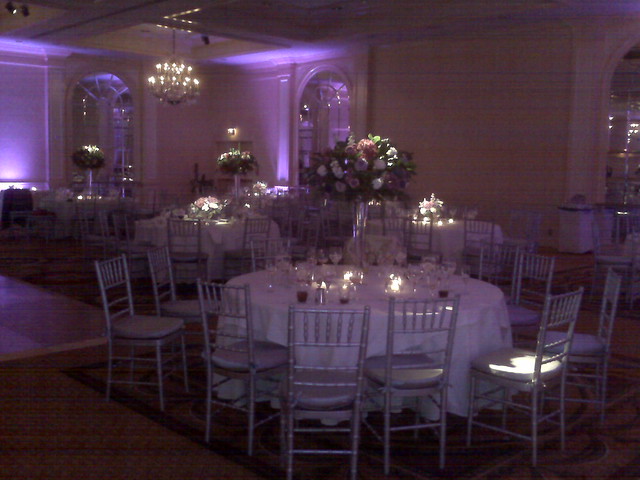 Purple lighting makes the whole room look purple at this DC Fairmont wedding