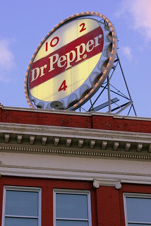Roanoke's Vintage Dr. Pepper sign at dusk
