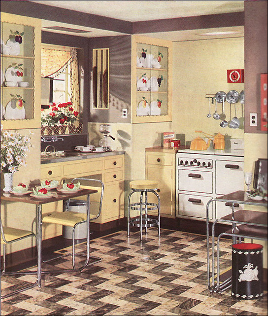1936 Yellow Armstrong Kitchen with Geraniums