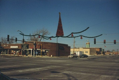 The corner of West 95th Street and South kedzie Avenue during the Christmas Holiday Season. Evergreen Park Illinois. December 1988. by Eddie from Chicago