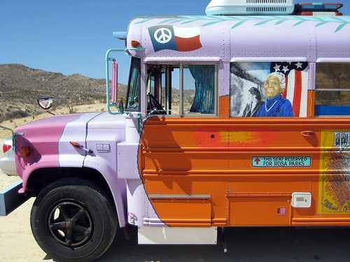 Peace bus in the desert.