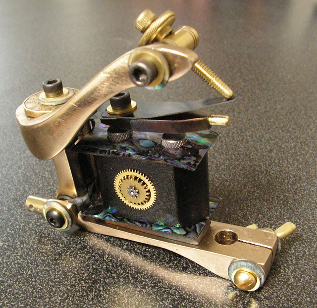 Bronze and Abalone Tattoo Machine Hand made one of a kind not for sale