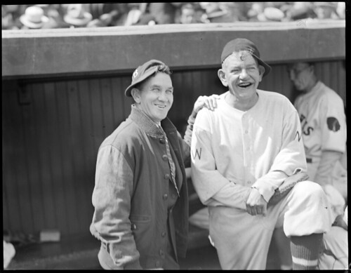 Rabbit Maranville of the Braves and Nick Altrock, coach for the Washington Senators, at Braves Field