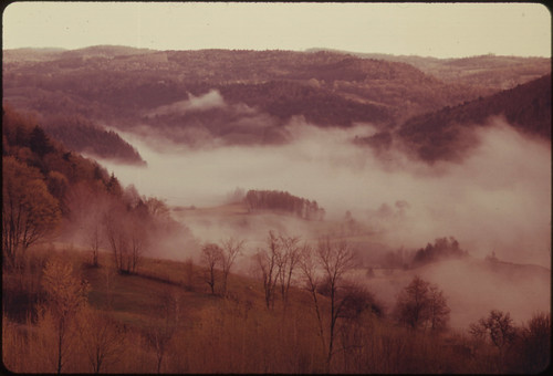Early Morning Mist From a River Carpets the Length of the East Randolph, Vermont, Valley, 05/1974