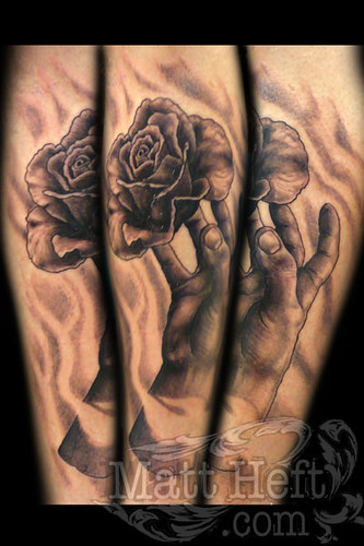 Rose and Hand black and grey Tattpp Custom Tattoos by Matt Heft www