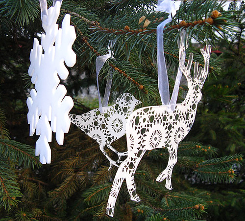 deer, snowflake and bird