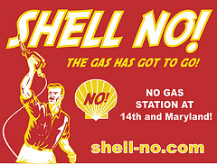 Shell no protest sign
