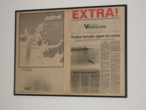 Front page of the Valdez Vanguard after the 1989 Exxon oil spill