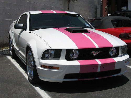 white ford mustang with hot pink racing stripes my dream car 