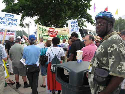 No War on Iran Demonstration held in downtown Detroit on Aug. 1, 2008. The protest was called by MECAWI and coincided with actions in 87 other cities. (Photo: Alan Pollock). by Pan-African News Wire File Photos